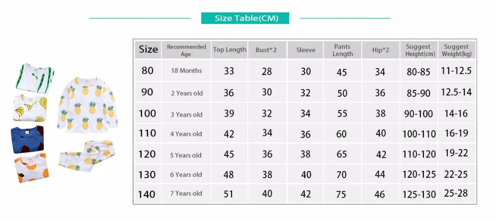 ST326 Новинка весны Осенняя Детская одежда Детские пижамы с длинным рукавом с принтом ананаса комплект одежды для мальчиков и девочек От 2 до 7 лет