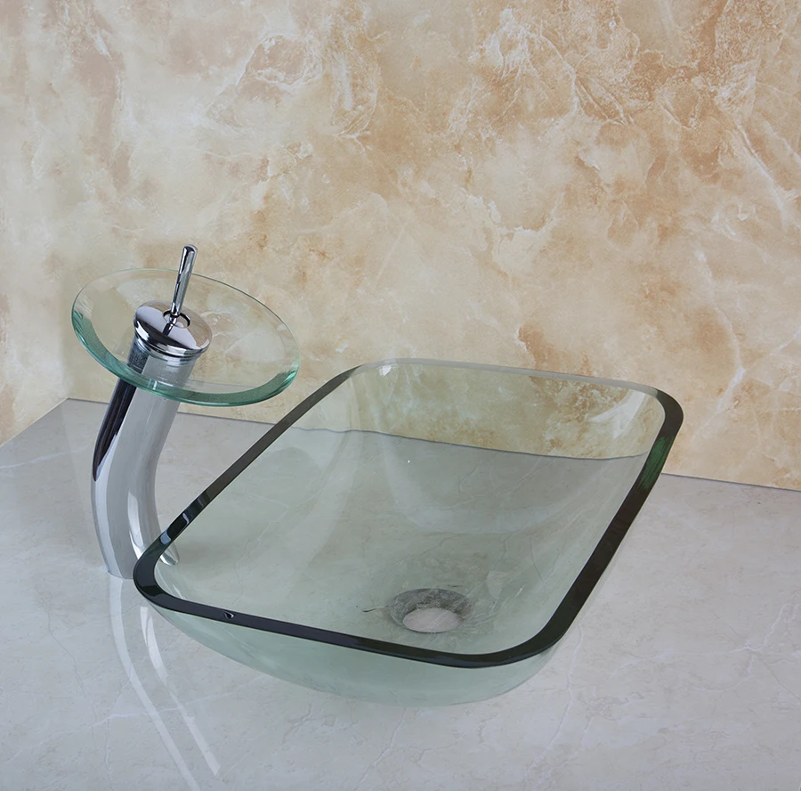 Ванная комната прозрачный одно отверстие квадратный хромовый Вентили Для раковины Ванная комната стеклянная раковина с водой всплывающий дренажный Бассейн набор