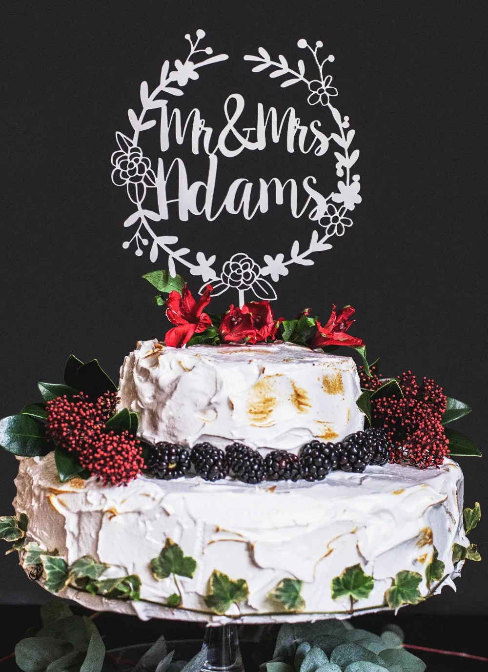 

Custom Wreath Wood Cake Topper Bride & Groom Engagement Personalized Acrylic Wedding Mr & Mrs Cake Topper Decorations
