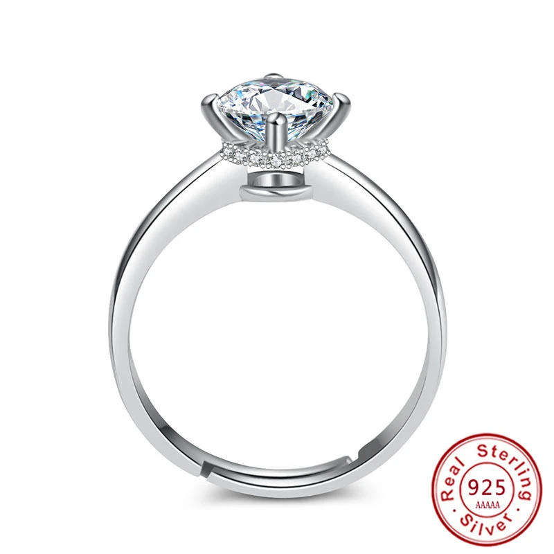 

2018 Classic Luxury Solid 925 Sterling Silver Ring 2Ct Zircon Wedding Jewelry adjustable Promise Rings Engagement For Women