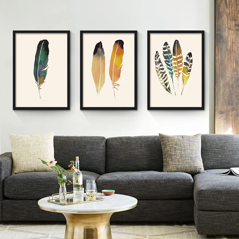 Colorful Feather Nordic Modern Floating Lightly in the Air Canvas Painting Art Print Poster Living Dining Room Decoration | Дом и сад