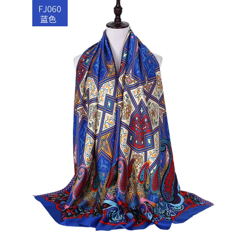 Женский Шелковый зимний шарф с принтом, атласные квадратные шарфы, женские роскошные дизайнерские шали 70*180 см, бандана, большой мусульманский хиджаб - Цвет: FJ060