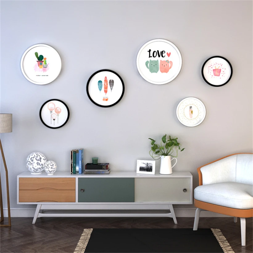 

Family Photo Frame Wall Decoration Creative Round Picture Frame Wood Wedding Picture Frames Photo Picture Holder Cadre Photo