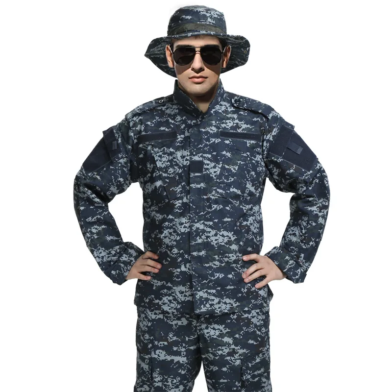 Армия США BDU немецкий Камуфляжный костюм Тактический Военный Боевой страйкбол Униформа-куртка+ брюки Мужской медицинский комплект одежды - Цвет: Digital Blue