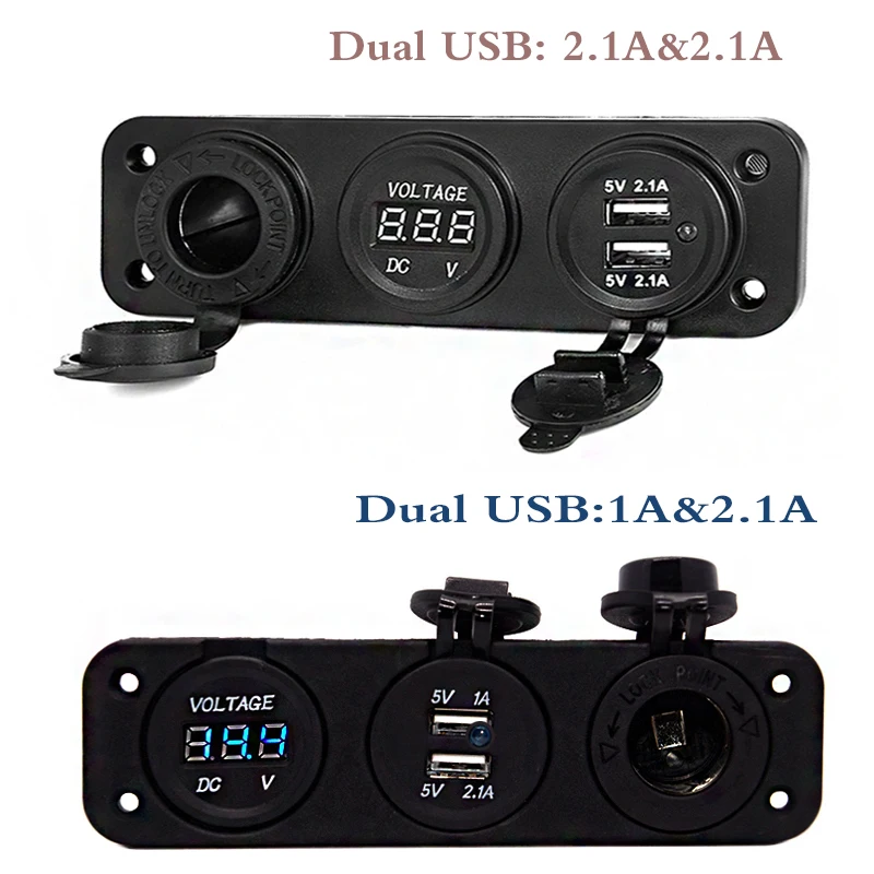 

3 Hole Panel Switch Base Motorcycle Boat Car Cigarette Lighter Socket Switch Panel 12v Digital Voltmeter 4.2A Dual USB Charger