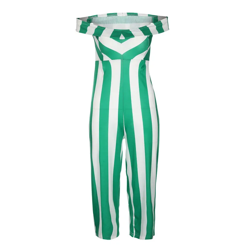 Fashion summer jumpsuit woman 2018 Sexy Off Shoulder V-Neck Striped Printed Strapless Wide-Leg Pants pantaloni siamesi Y12#N (13)