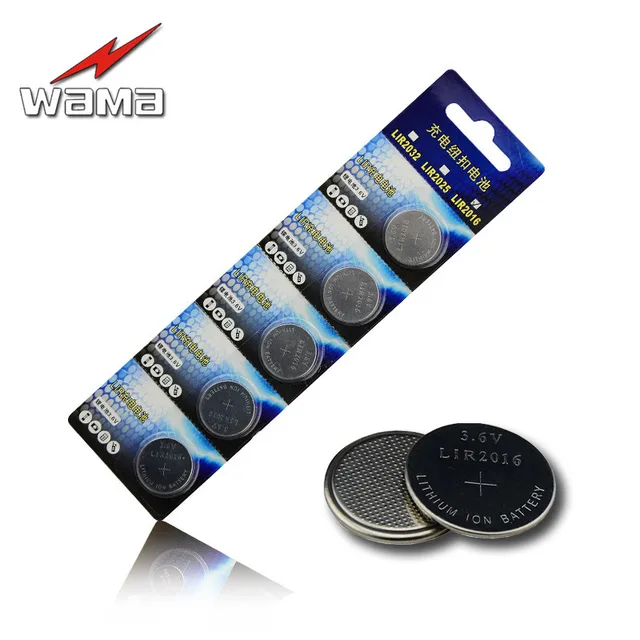 10pcs/2pack Wama LIR2016 3.6V Li ion Rechargeable Button Cell Batteries