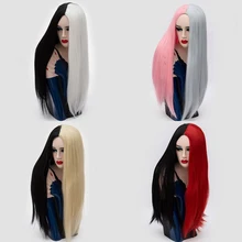 70cm Middle Part Long Straight Wig Synthetic Hair Pink Red Blonde Black White Ombre Halloween Costume Party Wigs For Women