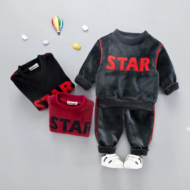 

New Casual Baby Boy Girl Clothing Set Kid Letter Suits High Quality Velvet Autumn Spring Children Clothes 1 2 3 4 Years