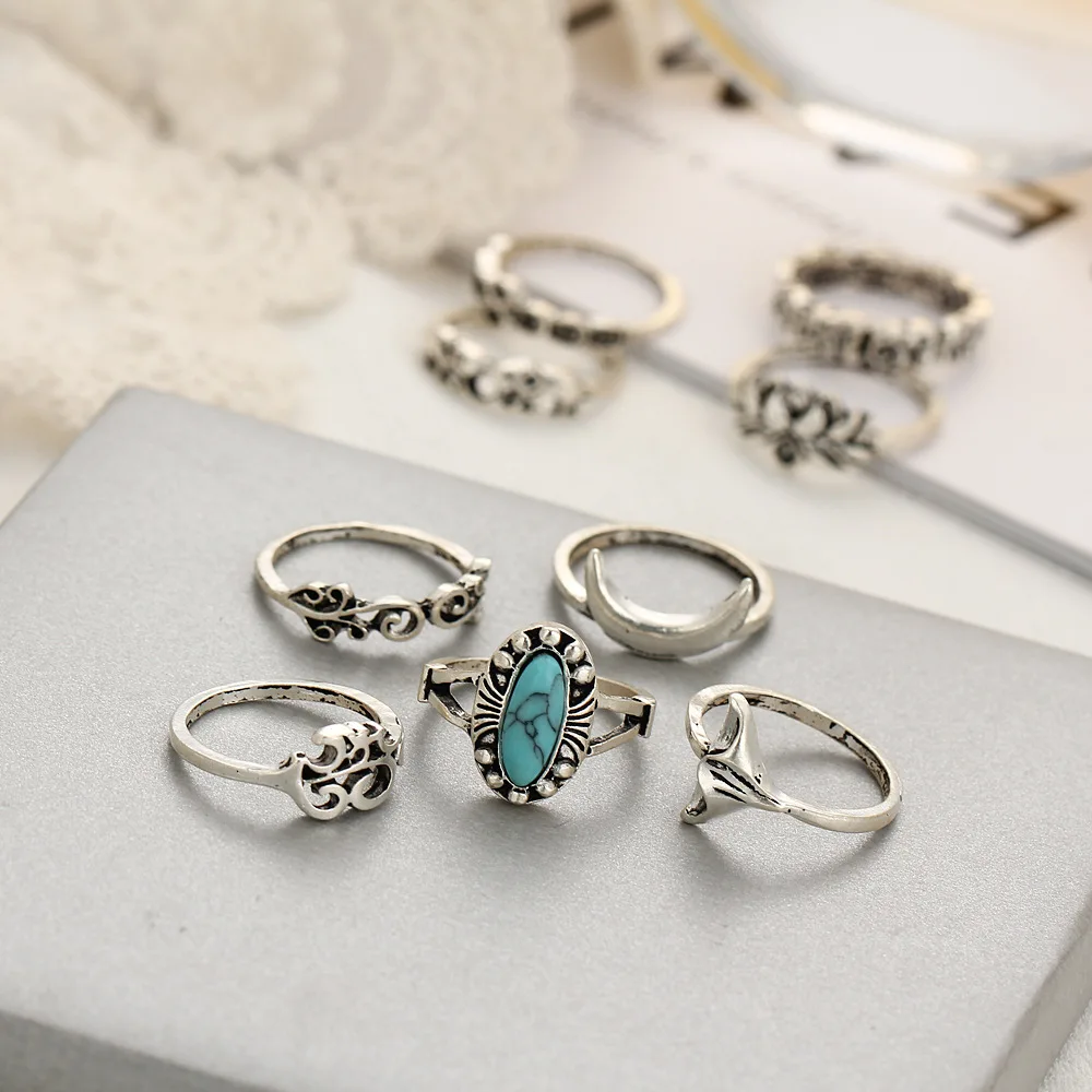 9 шт./компл. женское кольцо с полыми цветами в античном стиле|finger jewelry|midi ringknuckle ring |