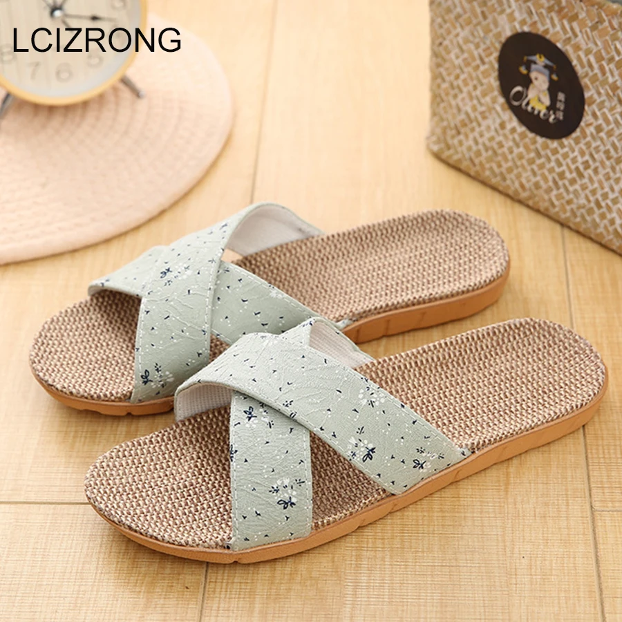 

LCIZRONG New 2019 Simple Strap Home Slippers For Women Hemp Slapping Family Flip Flops Ladies Linen Home Bathroom Shoes Soft