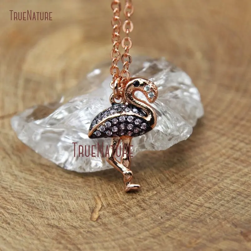 20180126-NM10392- Micro Pave Pink Zircon Electroplating Rose Gold Flamingo Necklace Copper Necklace_2