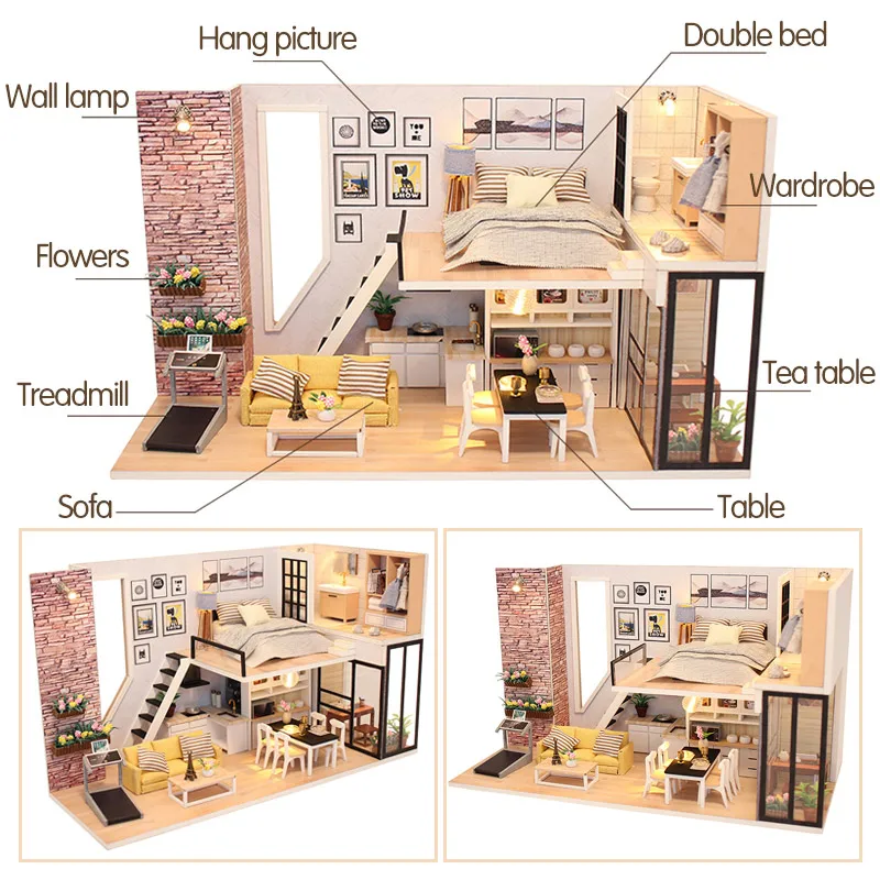 3D Doll House Wooden Furniture DIY Dollhouse Warm and Simple Home Miniaturas Dollhouse Kits Toys for Children Birthday Gifts 3D Doll House Wooden Furniture DIY Dollhouse Warm and Simple Home Miniaturas Dollhouse Kits Toys for Children Birthday Gifts