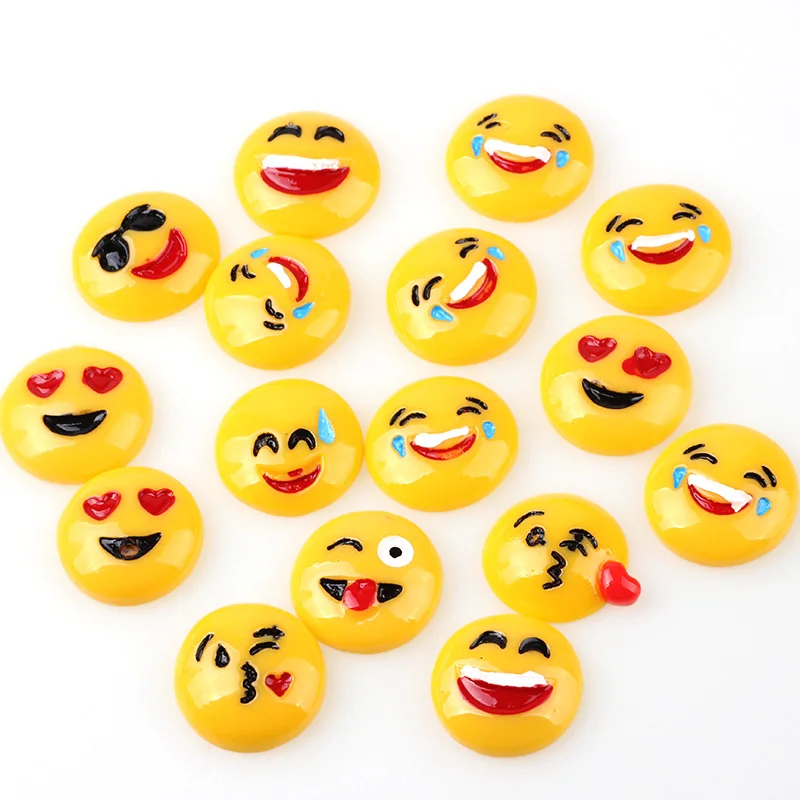 

20pcs 20mm Kawaii Cute Emoji Round Resin Funny Smile Face Stud Flatback Cabochon For Diy Hair Ornaments & Home Decoration