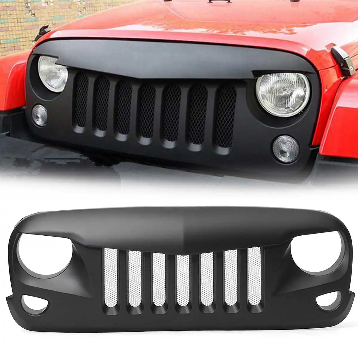 

Autoleader 121x17cm 1Pc Black ABS Eagle Eye Black Front Upper Hood Rugged Grill Mesh Grid Insect-proof Net Grille For 2007-2016