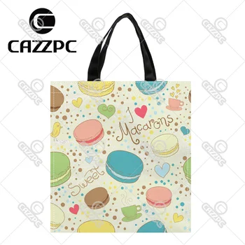 

Lovely Yummy Colorful Cartoon Macarons paris Pattern Print Custom individual waterproof Nylon Fabric shopping bag gift bag