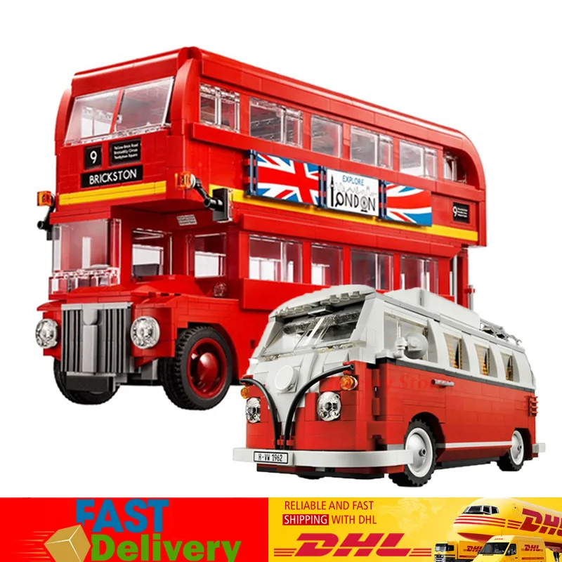 

Lepin 21045 London Bus+21001 Volkswagen T1 Camper Van Model Building Blocks Bricks Toys Gifts Compatible LegoINGlys 10220 10258