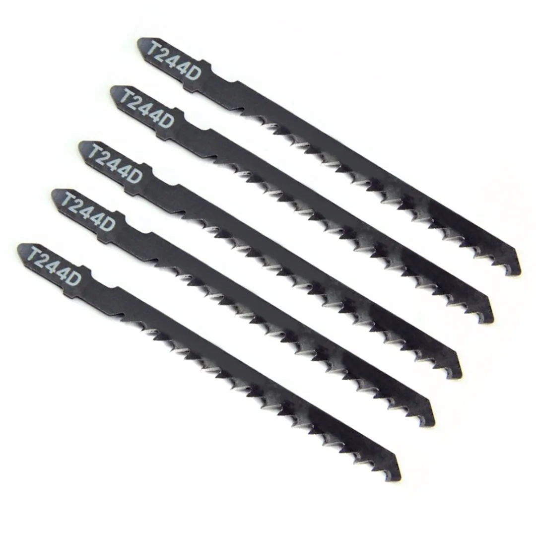 5pcs T244D HCS T-Shank Curved Jigsaw Blades For Wood Fast Cutting 100mm Length