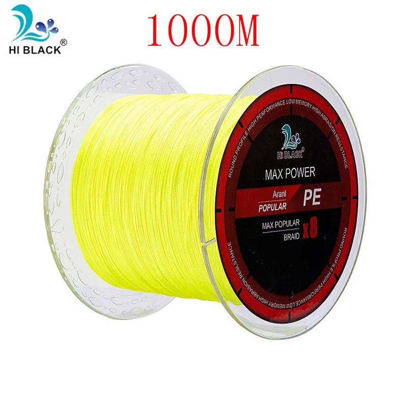 Жесткая 8-сплетенного стренгой высокого качества 1000 м лески в пять цветовых вариантов на выбор из японского PE тканый материал лески - Цвет: Yellow 1000M