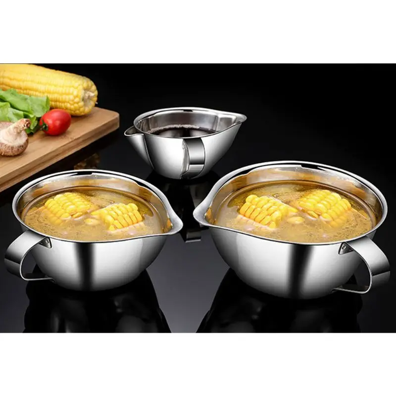 304 Stainless Steel Gravy Oil Soup Fat Separator Bowl Multi-use Grease Oiler Filter Strainer Pot Cooking Tools