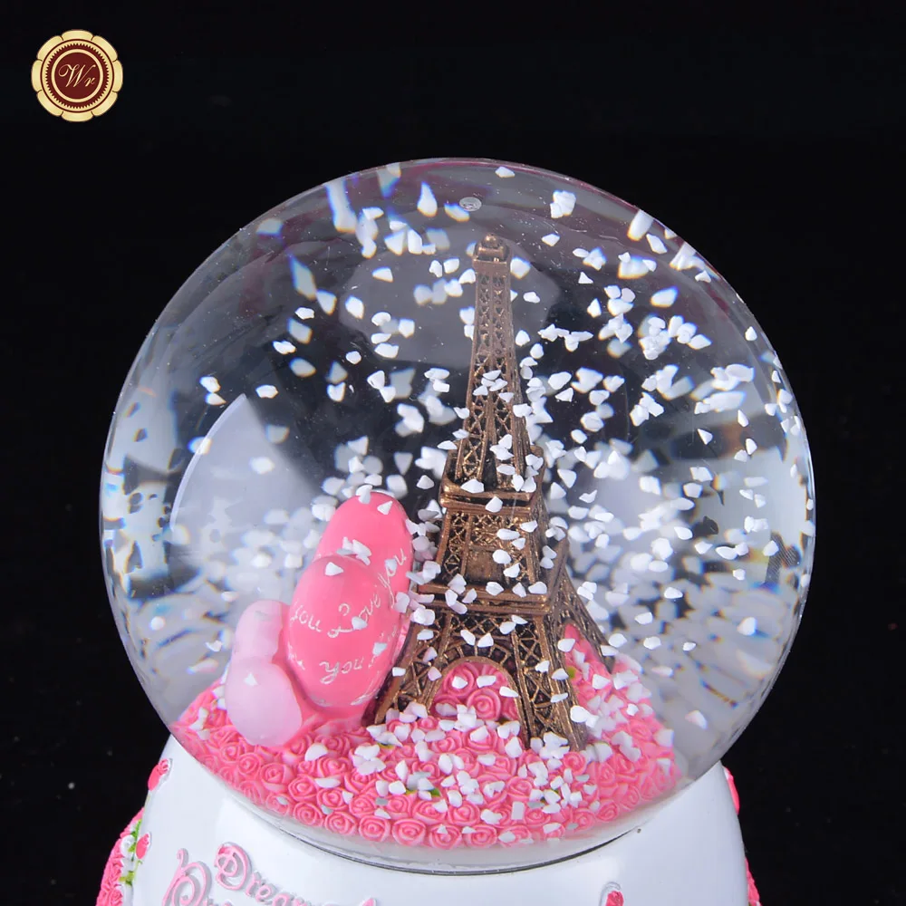 WR Париж Эйфелева башня Снежный шар музыкальная шкатулка с розовым сердцем лучшие свадебные украшения любовь подарок на Рождество год