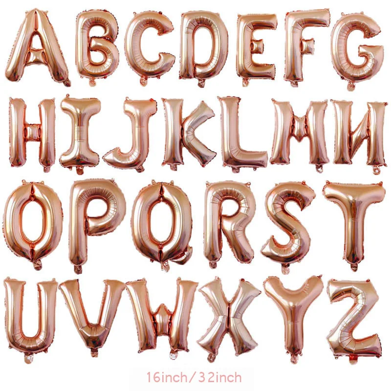 

16/32 Inch Rose Gold Alphabet Letters Foil Balloons Baby Shower Birthday Party Decor Wedding Party Supplies Balloon Glue Gift