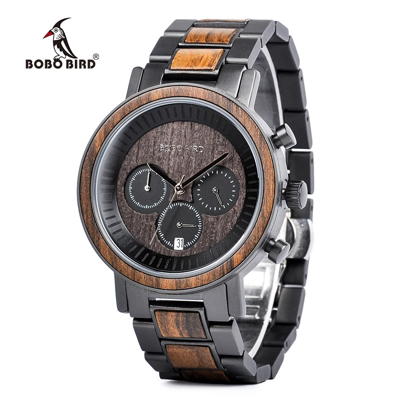 BOBO BIRD Watch Men Quality Wooden Wristwatch relojes hombre Male Show date Gift saat erkek Timepieces Stainless steel and wood