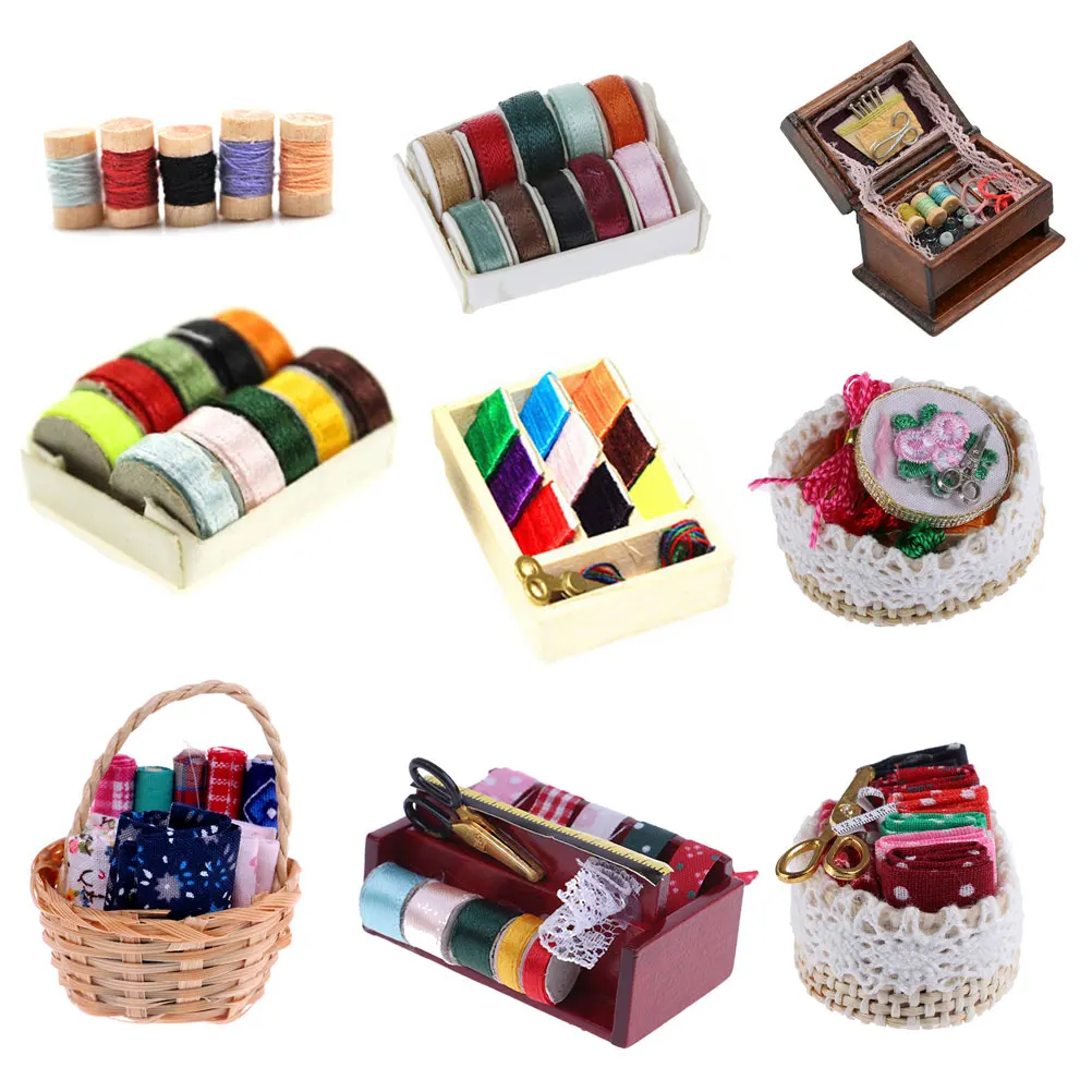 

Vintage 1/12 Scale Miniature Dollhouse Sewing Box Pretend Play Furniture Decor Accessories Toy Gift Dollhouse Decor