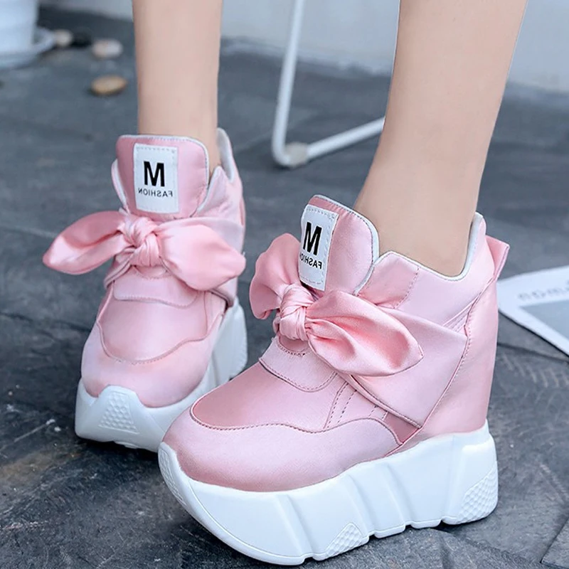 

New Women Casual Shoes Height Increasing Butterfly-knot Breathable Women Walking Flats Shoes Women Autumn Platform Sneakers