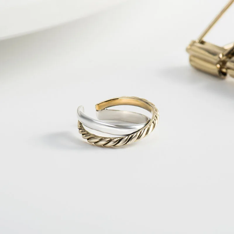 Шанис натуральная 925 пробы серебро Твист Gold& Silver Cross открытые Регулируемые кольца для Для женщин подарок