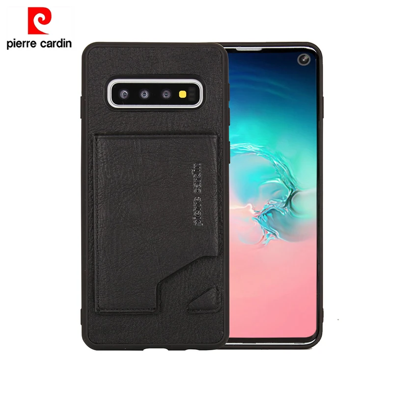 

Pierre Cardin Phone Case For Samsung Galaxy S10 Plus Cover Genuine Leather Case For Galaxy S10 Back Card Holder Case