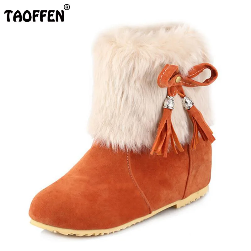 

TAOFFEN Size 33-43 Women Half Short Boots Bowtie Wedges Boots Thick Fur Snow Boots Cold Winter Shoes Inside Heel Women Footwears