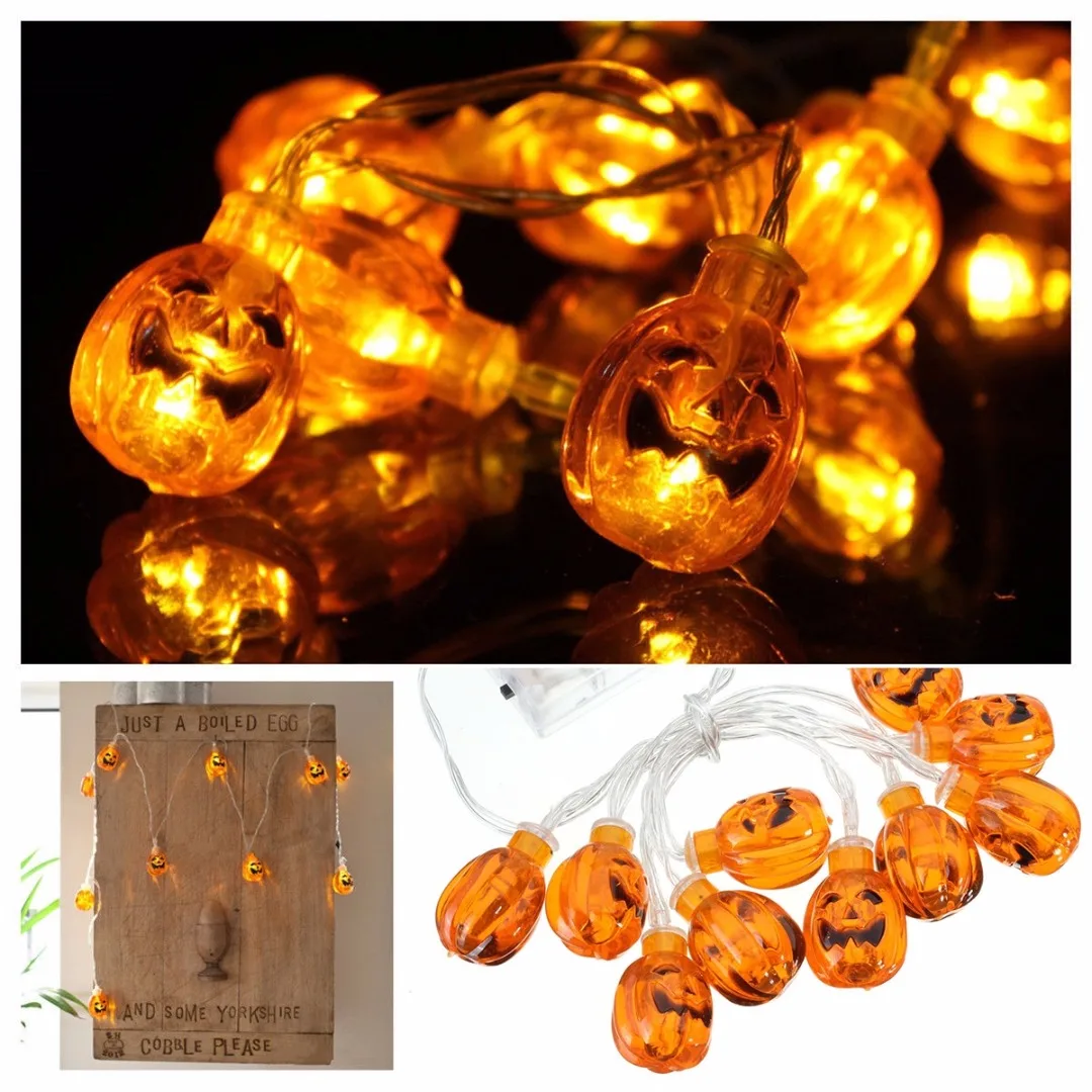 Newest  Novel 10 Pumpkin Heads Halloween Lights String Lantern Hanging Home Garden Decoration