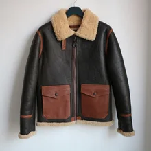 Мужские модные солнцезащитные очки в стиле ретро зимние овечьего меха овчины кожаная поверхность; подклад из шерсти куртка в байкерском стиле B3