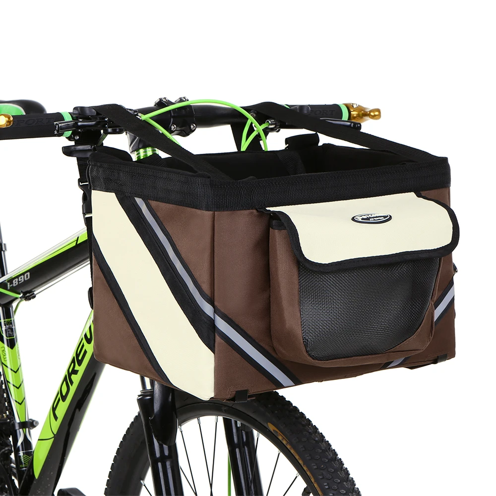 Discount 600D Oxford Fabric Bike Basket Bicycle Handlebar Front Bag Box Pet Dog Cat Carrier Bycicle Accessories 5