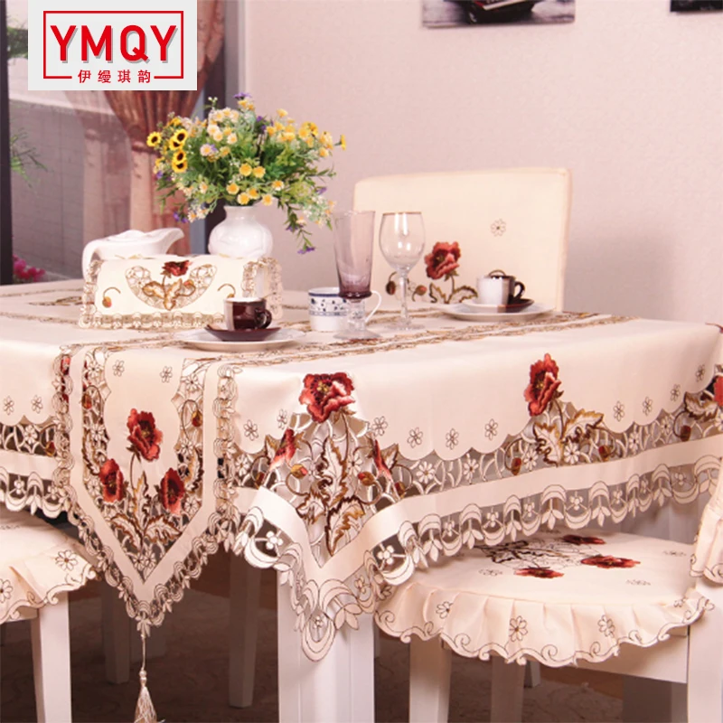 

YMQY Exquisite Embroidery Hollow-out Chair Cover Table cloth Ellipse Tea Table Cloth Rural Table Runner Round Tablecloth