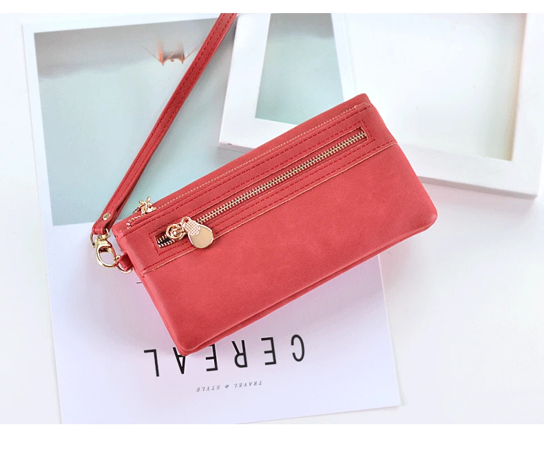 High Capacity Fashion Women Wallets Long Dull Polish PU Leather Wallet Female Double Zipper Clutch Coin Purse Ladies Wristlet