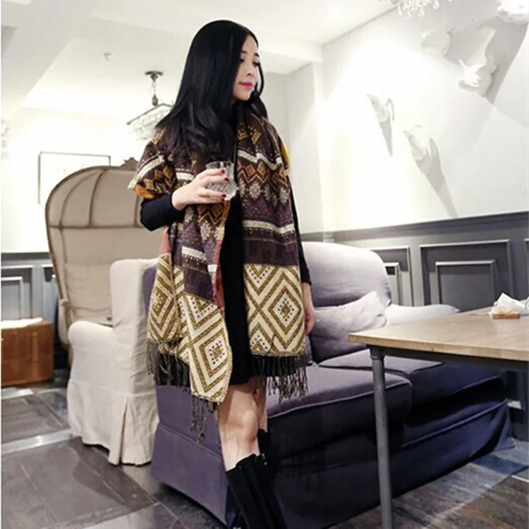 

Free shipping Za new fashion Designer Brand Women Winter Plaid Square Knitted Scarf Female Warm Shawls Cotton Scarves Big Size