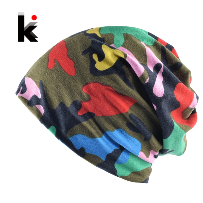 

New Fashion Camo Turban Hats For Women Men Spring And Autumn Soft Beanies Muffler Scarf Dual-Use Caps Unisex Hip-Hop Bonnet