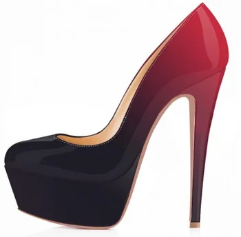 

Sexy Red Black Gradient Color Pumps Women Shoes Patent Leather Round Toe High Platform Wedding Shoes Bride Slip-on Ladies Pump