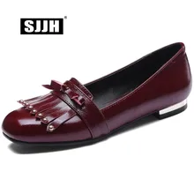 SJJH/Женские повседневные лоферы на плоской подошве с квадратным носком и бантом; удобная обувь с бахромой; официальная Рабочая обувь; большие размеры; A383