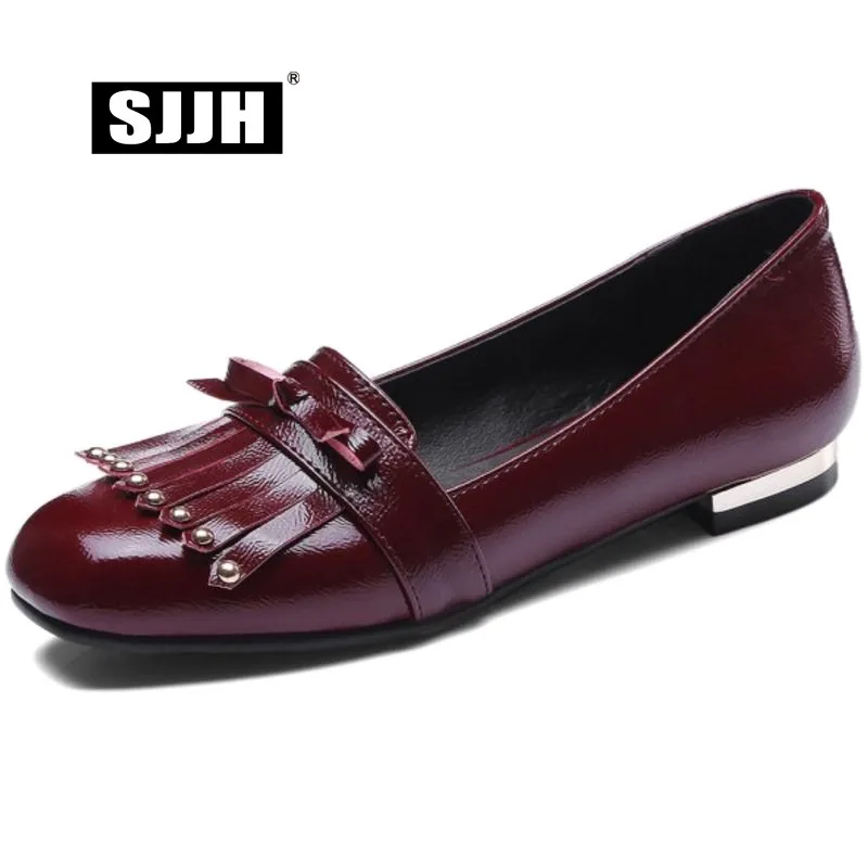 

SJJH Woman Casual Loafers Flats with Square Toe Bowtie Fringe Comfortable Footwear Formal Working Shoes Large Size A383