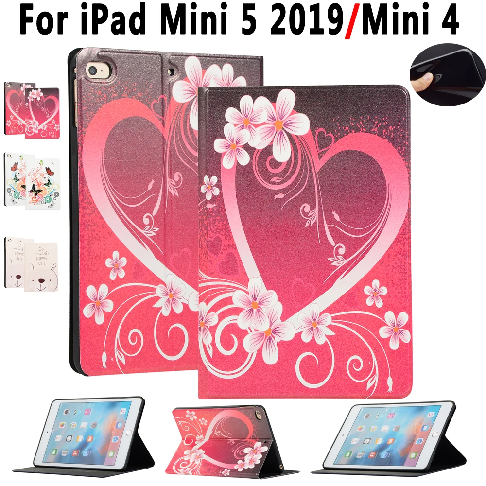 

Tablet Case for Apple iPad Mini 5 2019 Mini5 7.9 Cover Funda For iPad Mini 4 Mini4 Cartoon Leather Silicon Smart Shell+Pen+Film