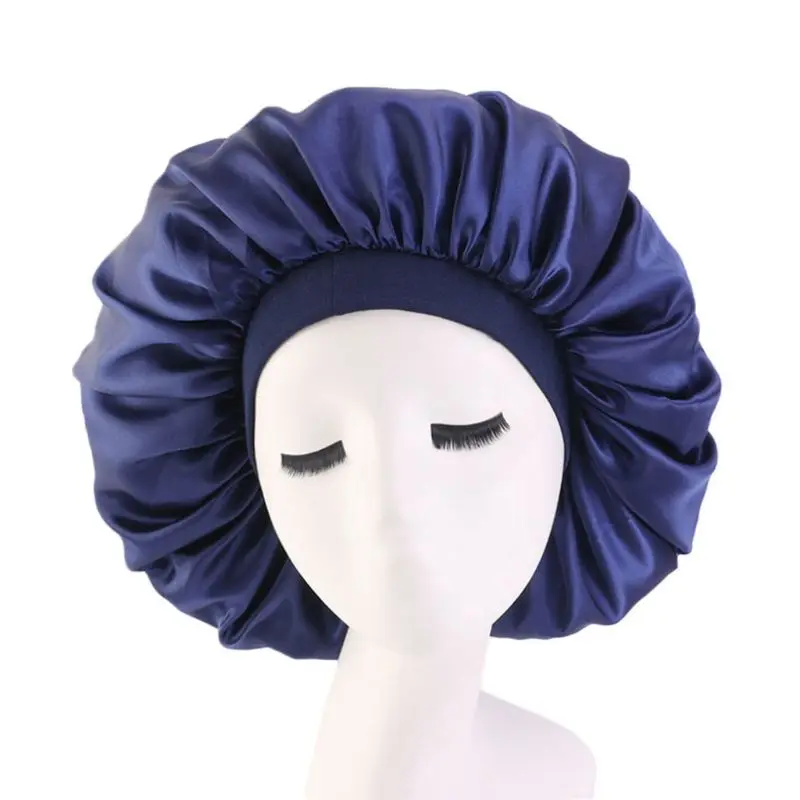 Женская модная женская шапочка для сна оверсайз атласная ночная шапка эластичная лента имитация Шелкового сатина сплошной цвет уход за волосами шапочка