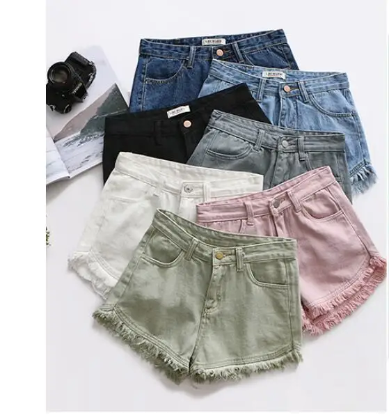 

New Candy Color Denim Shorts Summer Women Burrs Tassel Students Cowboy Shorts