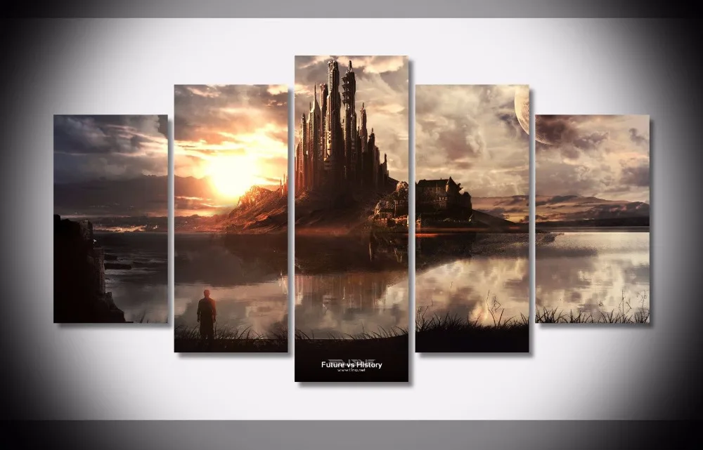 

Artistic originality games future vs history building print poster canvas in 5 pieces with Framed