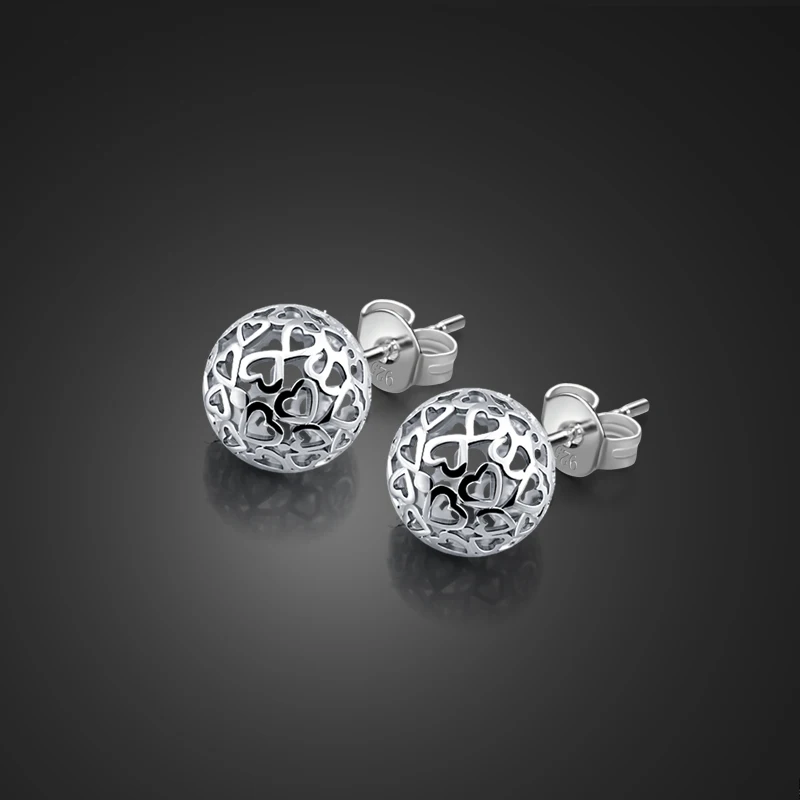 

100% 925 Sterling Silver Cute Hollow ball Small Stud Earrings Fine Jewelry for Women Girls Gift 2019 Hot Sale High Quality