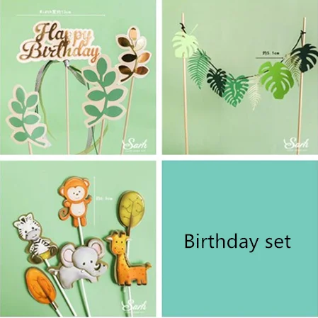 Слон, обезьяна, животные, топперы для торта, с днем рождения, золотые буквы, украшение для детского дня рождения, вечерние принадлежности для выпечки, прекрасные подарки - Цвет: Birthday toppers set