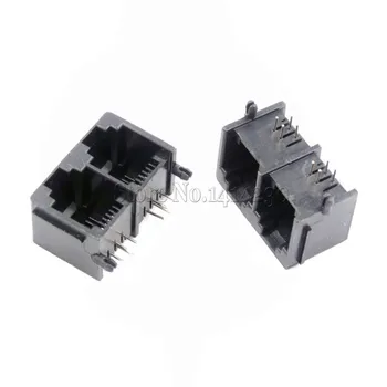 

10Pcs RJ11 RJ-11 Double 6P4C Female PCB Mount Modular For Network Interface Connector 4 Needle Grey