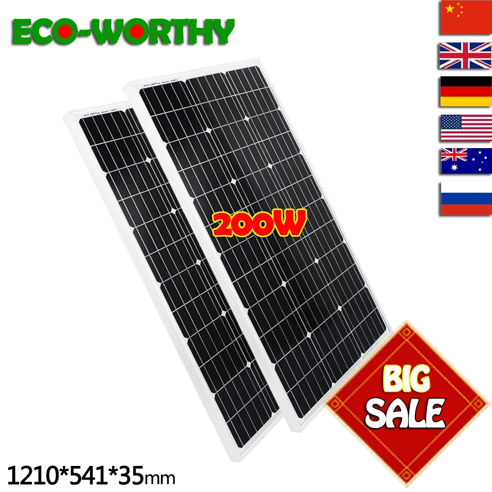 

mono 100W 18V Monocrystalline Solar power Panel for 12/24V battery solar charger Home off grid 100W solar panel system 1000W 1KW